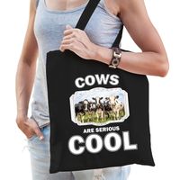 Katoenen tasje cows are serious cool zwart - kudde Nederlandse koeien/ koe cadeau tas - thumbnail