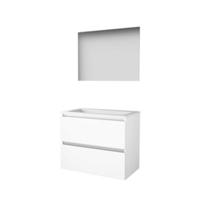 Basic-Line Ultimate 46 Badkamermeubelset - 80 x 46 cm - Greeploos - 2 Lades - Acryl Wastafel - 1 Kraangat - Spiegel met Indirecte LED Verlichting - Ice White