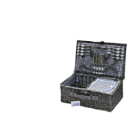 Outlet H: Gevulde Picknickmand plat met hengels zijkant 4 pers. incl. servies (5400566144890) - Warentuin Collection