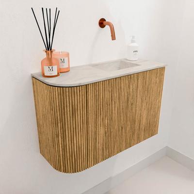 Toiletmeubel Mondiaz Joya Dlux | 61.6 cm | Meubelkleur Oak | Faye wastafel Ostra Wasbak Rechts | Zonder kraangat(en)