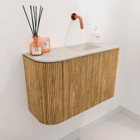 Toiletmeubel Mondiaz Joya Dlux | 61.6 cm | Meubelkleur Oak | Faye wastafel Ostra Wasbak Rechts | Zonder kraangat(en)