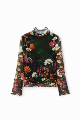 Tule T-shirt met bloemen - GREEN - 9/10