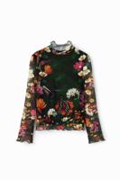 Tule T-shirt met bloemen - GREEN - 7/8 Tule T-shirt met bloemen - GREEN - 7/8