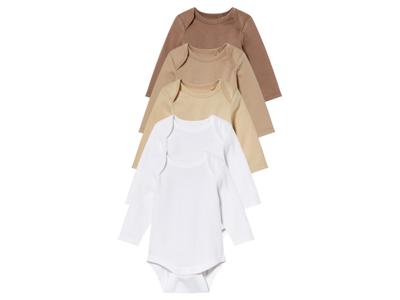 lupilu 5 baby rompers (74/80, wit/beige/donkerbeige)