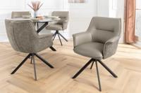 Draaistoel LE GRAND taupe echt leer getextureerde stof zwart metalen frame - 46990