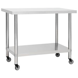 VidaXL Keukenwerktafel met wielen 100x45x85 cm roestvrij staal