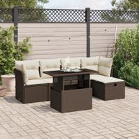 6-delige Loungeset met kussens poly rattan bruin