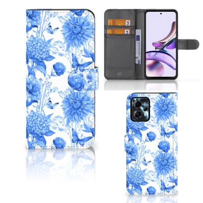 Hoesje voor Motorola Moto G13 | G23 Flowers Blue | Portemonnee hoesje