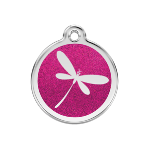 Dragonfly Hot Pink glitter hondenpenning medium/gemiddeld dia. 3 cm - Reddingo