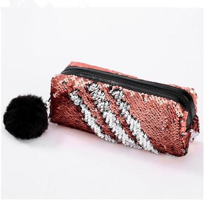 3 stuks omkeerbare Sequin potlood geval voor meisjes school levert super grote briefpapier gift magische make-up tas (Champagne + zilver)