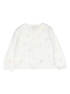 Bonpoint cardigan en coton à fleurs brodées - Blanc