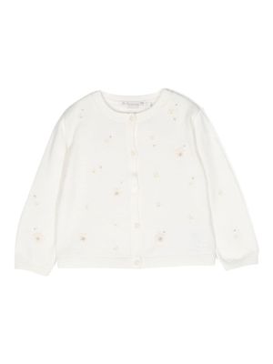Bonpoint cardigan en coton à fleurs brodées - Blanc