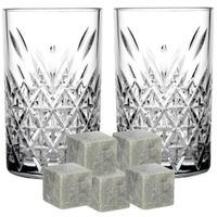 Luxe whiskyglazen set 4x stuks 320 ml met 9x whisky ijsblokstenen