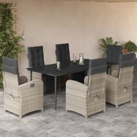 7-delige Tuinset met kussens poly rattan grijs