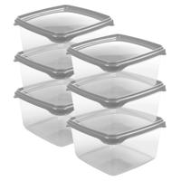 Vershoudbakjes Hega - set van 6x stuks - 1.3 liter - transparant/grijs - L16 x B16 x H11 cm