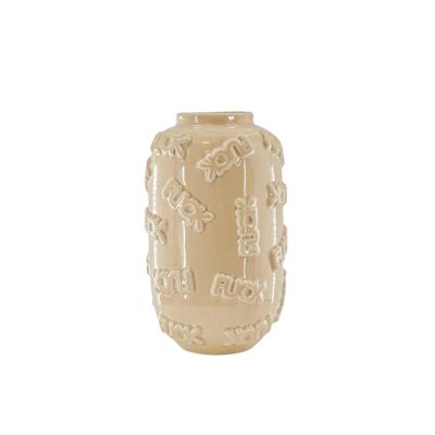 Vaas - 'FUCK' - Keramiek - Beige - 17x17x27cm Vaas - 'FUCK' - Keramiek - Beige - 17x17x27cm