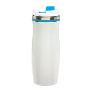 RVS Warmhoudbeker/isoleerbeker winter wit met turquoise 400 ml