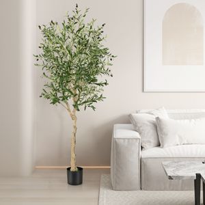 2 Kunstmatige Olijfbomen met 1296 Bladeren & 72 Vruchten Olijfplanten 182 cm