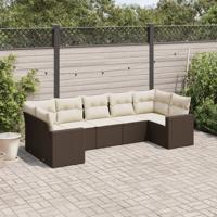 7-delige Loungeset met kussens poly rattan bruin