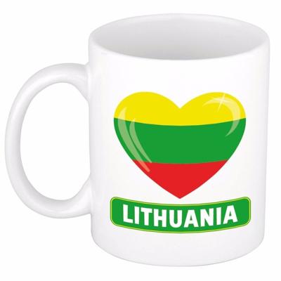 Hartjes vlag Litouwen koffiemok - drink beker - white - 300 ml - supporters Hartjes vlag Litouwen koffiemok - drink beker - white - 300 ml - supporters