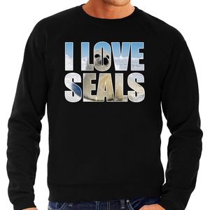 Tekst sweater I love seals met dieren foto van een zeehond zwart voor heren