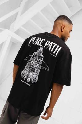Pure Path Space Shuttle 3D Blueprint T-Shirt Heren Zwart - Maat S - Kleur: Zwart | Soccerfanshop