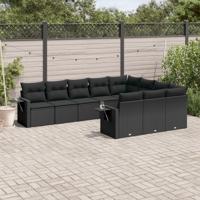 10-delige Loungeset met kussens poly rattan zwart