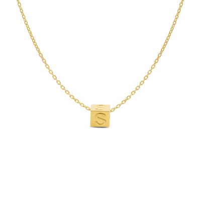 Minimalistische letter ketting cube - 14K GOUD - Goud - S