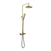 Hotbath Cobber X Opbouw Regendoucheset Met Thermostaatkraan, Hoofddouche 30cm En Ronde Handdouche Geborsteld Messing PVD