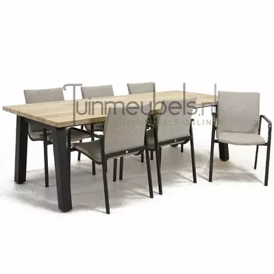 Tuinstoel Anzio dining Soft grey met Derby 240 cm teaktafel