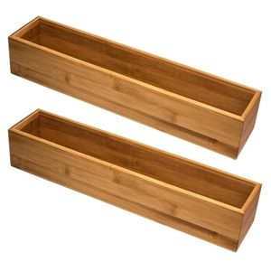 Set van 2x stuks bestekbakken/keuken organizers 1-vaks Tidy Smart bamboe 38 x 8 x 7 cm - Bestekbakken