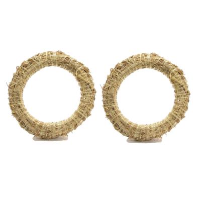 Decoratie krans van stro - Set van 2x stuks - D40 x 6,5 cm - DIY kransen maken - kerst deurkrans/ker