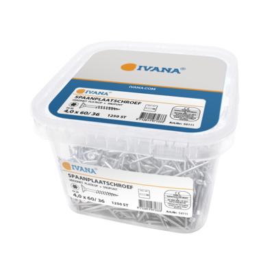 Ivana 56111 Spaanplaatschroeven platkop met snijpunt Torx T20 4,0x60mm - 1250 stuks in emmer
