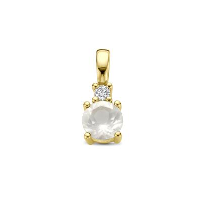 14K Geelgouden Hanger met Juni Geboortesteen & Diamant 0.02ct - 10,5mm