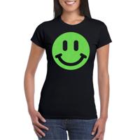 Verkleed T-shirt voor dames - Smile Emoticon - zwart - carnaval/foute party - feestkleding - thumbnail