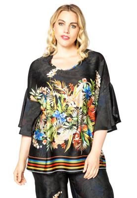 Yoek Blouse STRIPED FLOWER | Multi | Maat 54/56