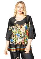 Yoek Blouse STRIPED FLOWER | Multi | Maat 54/56