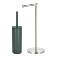 Badkamer accessoires set - WC-borstel/toilet rollen houder - metaal/porselein - donkergroen