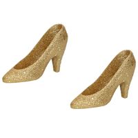 2x Gouden hakken/pumps kersthangers kerstversiering 10 cm - Kersthangers