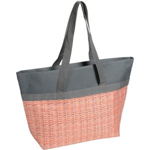 Strandtas/koeltas - grijs - gevlochten mand print - 15 liter - 35 x 34 x 13 cm
