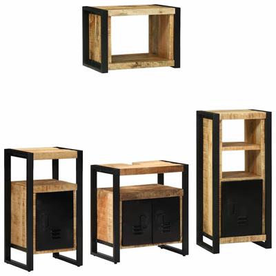 Badkamermeubelset met plank 4 pcs Bruin Massief Mango Hout