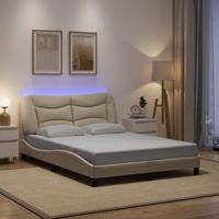 Bedframe met LED zonder matras 140x200 cm stof crème