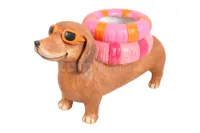 Bloempot Teckel Larry Zwemband Roze 52cm