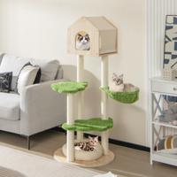 139 cm Schattige Kattenboom voor Binnenkatten met Sisal Krabpalen Springplatforms Zitstok Hangmat Kittenmeubilair Groen - thumbnail