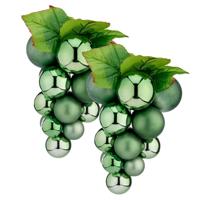 Kerstornament druiventros - 2x stuks - groen - 25 cm - kunststof - kersthanger fruit - wijn thema