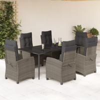 7-delige Tuinset met kussens poly rattan grijs