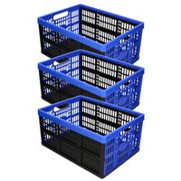 3x stuks opvouwbare kratten/inklapbare boodschappen kisten zwart/blauw 48 x 35 x 24 cm