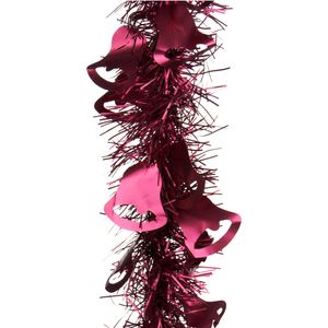 Lametta kerstslingers - 3x - donkerrood - folie - 200 x 12 cm - met kerstklokjes