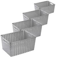 Opbergboxen / opbergmandjes set - 4x stuks - rotan kunststof - zilver - met inhoud 5/10/12/18 liter