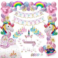 Fissaly® 137 Stuks Luxe Eenhoorn Verjaardag Decoratie Versiering – Unicorn Set – Kinderfeest – Feest - thumbnail